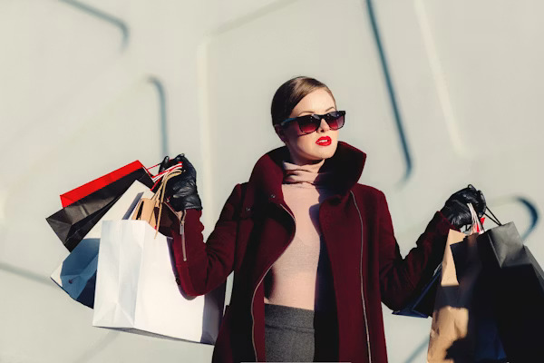 Happy shopper with retail shopping bags